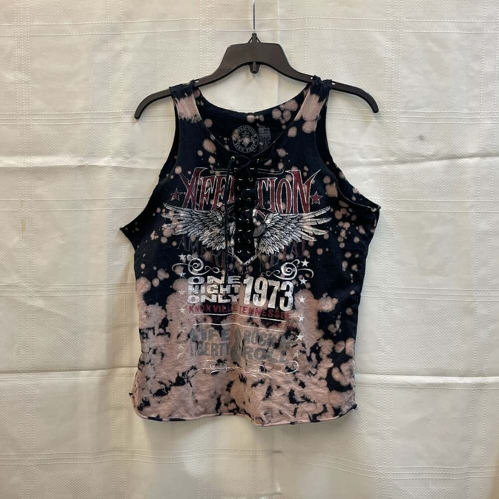 Y2K Affliction Tank Top Size Small Bleach Wash Graphic Lace Up Eagle Biker Cyber